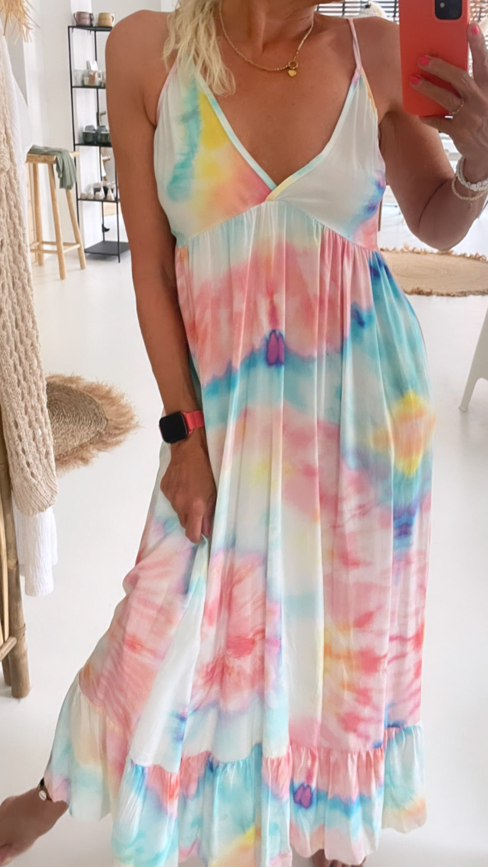 Spaghetti Kleid "Rainbow" lang