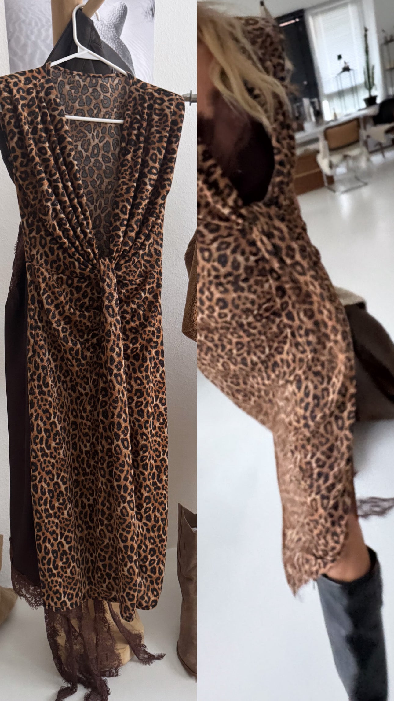 Leokleid mit Schlitz & Glitzereffekt