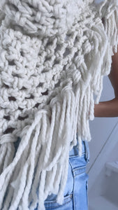 Elfenbein Hippie  Poncho Handarbeit gehäkelt