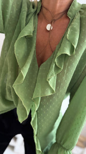Chiffon Bluse mit Rüschen "Salbei"