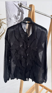 Elegance Noir – Schwarze Rüschenbluse in Einheitsgröße