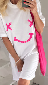 Shirt Smile Unikat weiß/pink