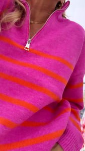 Zip Strickpullover “pink orange“