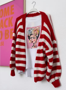 Strickjacke rot/weiss