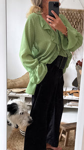 Chiffon Bluse mit Rüschen "Salbei"