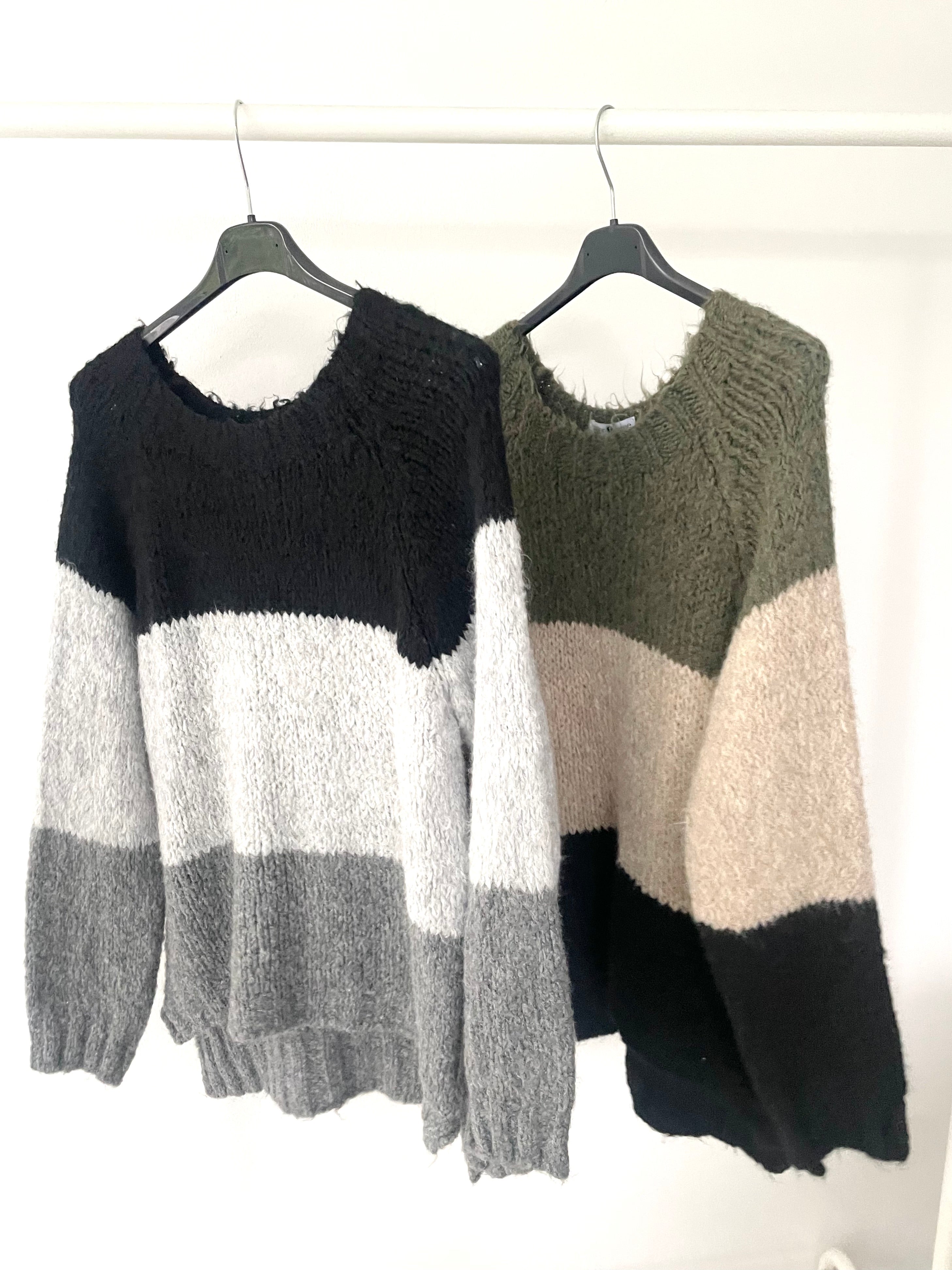 Flauschiger Pullover mit Blockstreifen