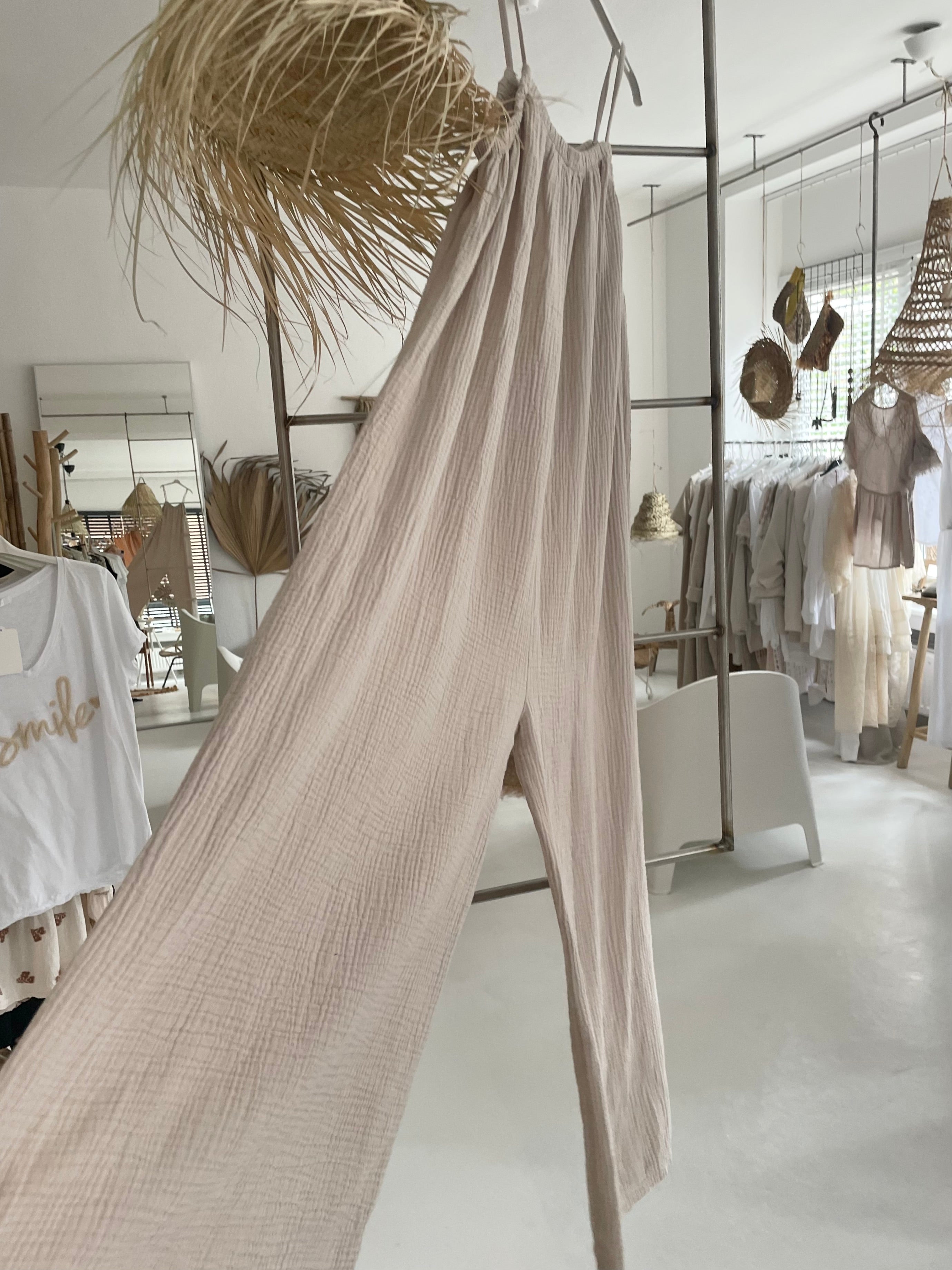 Boho Musselin Jumpsuit mit weitem Bein "beige"