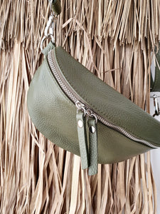 Umhänge/Bauchtasche Leder "Olive"