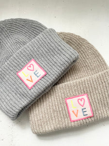 Cashmere Mütze Grobstrick "LOVE" grau