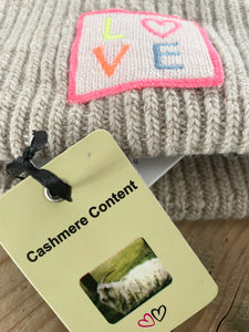 Cashmere Mütze Grobstrick "LOVE" grau